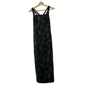 Vintage CDC Petites Black & Gray Floral Square Neck Maxi Dress 6